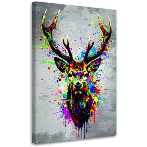 Tableau déco Tête de cerf colorée Abstrait 60x90 (1/4)