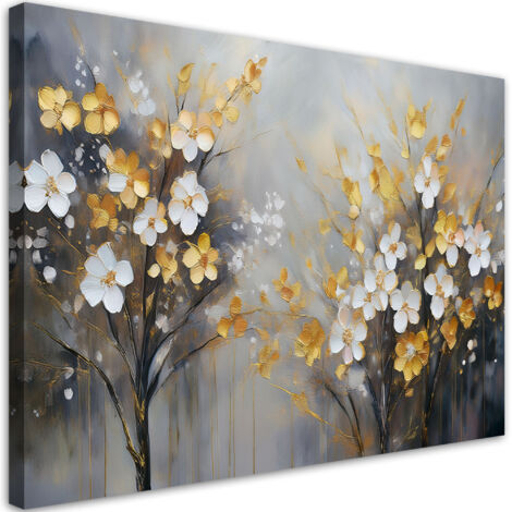 Tableau déco Fleurs d'arbre abstraites dorées 90x60 (1/5)