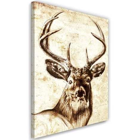 Tableau déco Cerf Animaux Vintage Beige 40x60 (1/5)