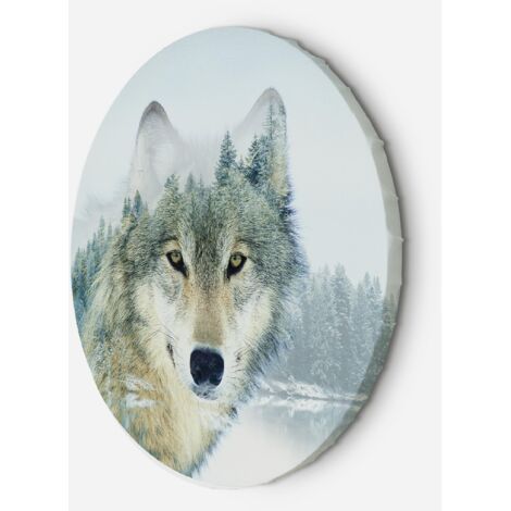 Tableau sur toile Image circulaire Forêt de loups dans la brume hivernale 60x60 (1/5)
