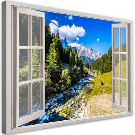 Tableau déco Fenêtre Montagnes nature paysage 90x60 (1/5)