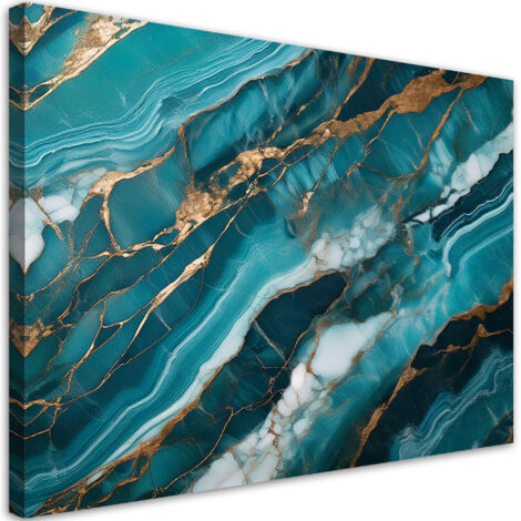 Tableau déco Marbre turquoise avec texture dorée 90x60 (1/5)