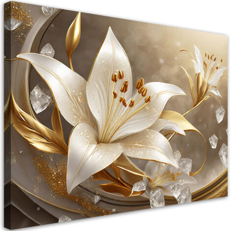 Tableau déco Fleur glamour dorée 100x70 (1/5)