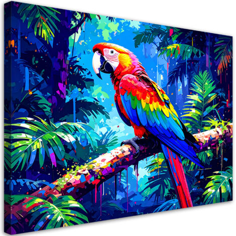 Tableau déco Perroquet coloré sur une branche 100x70 (1/4)