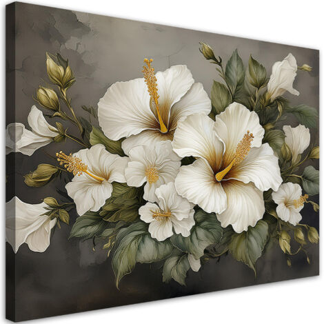 Tableau déco Fleur d'hibiscus Blanc 60x40 (1/5)