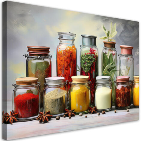 Tableau déco Épices colorées Herbes dans des bocaux 90x60 (1/5)