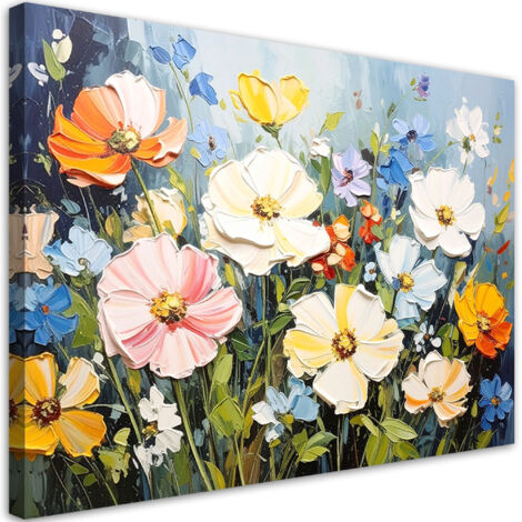 Tableau déco Fleurs des champs colorées imitation peinture 60x40 (1/4)