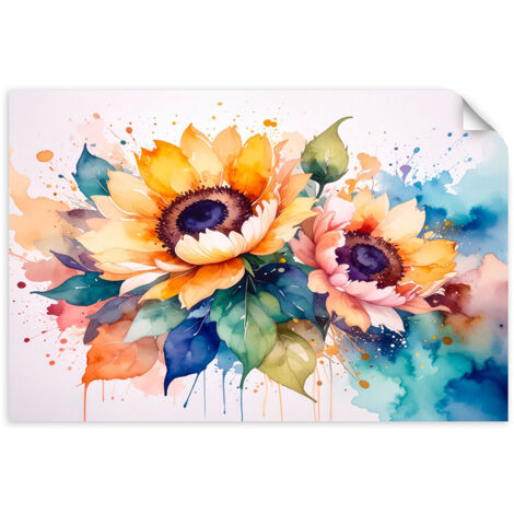 Autocollant Film Tournesols Fleurs Aquarelle 150x100 (1/3)