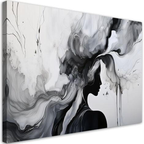 Tableau déco Femme Noir et blanc Abstraction Encre 100x70 (1/5)