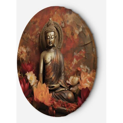 Tableau sur toile Image circulaire Bouddha en méditation et fleurs colorées 60x60 (1/5)