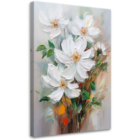Tableau déco Fleurs blanches peintes Nature 40x60 (1/5)