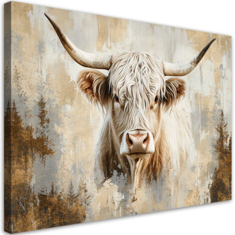 Tableau déco Vache écossaise beige or 60x40 (1/5)