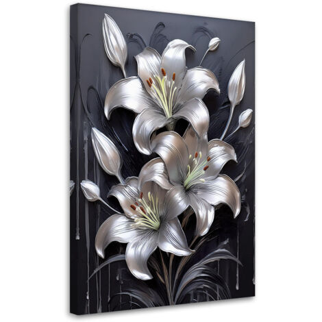 Tableau déco Fleur de lys argentée peinte 60x90 (1/5)