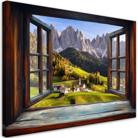 Tableau déco Vue d'une fenêtre Montagnes Paysage Nature 100x70 (1/5)