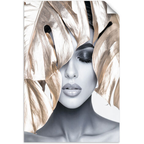 Poster autocollant Femme avec des feuilles dorées sur la tête 70x100 (1/3)