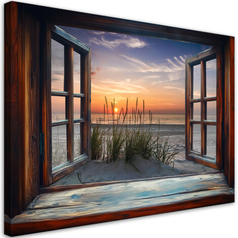 Tableau déco Fenêtre Mer Plage Nature 90x60 (1/5)