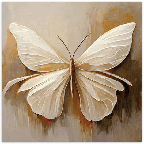 Tableau sur toile Tableau sur toile Papillon peint beige 50x50 - 3
