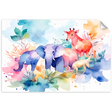 Poster autocollant Animaux africains colorés Aquarelle 130x90 (1/3)