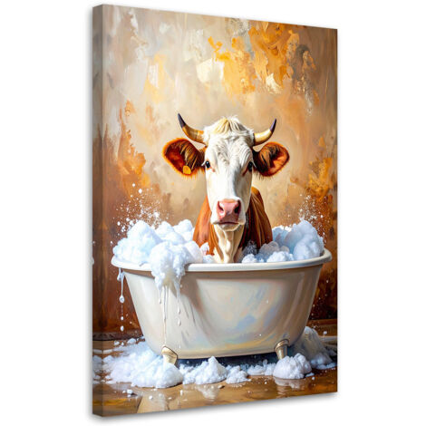 Tableau déco Vache dans une baignoire remplie de mousse 40x60 (1/4)