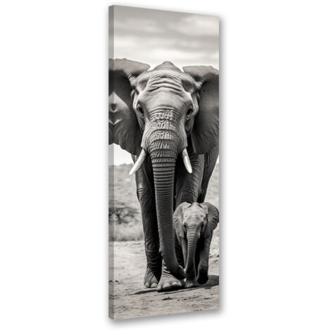Tableau sur toile Éléphant noir et blanc 30x90 (1/5)
