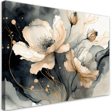 Tableau déco Fleurs Aquarelle Beige 60x40 (1/5)