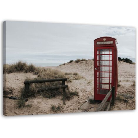 Tableau sur toile Plage Londres Cabine téléphonique 60x40 (1/5)