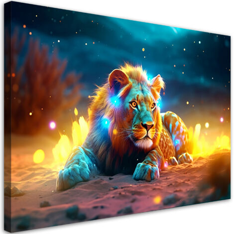 Tableau contemporain Neon Lion Abstraction Nature 90x60 (1/5)