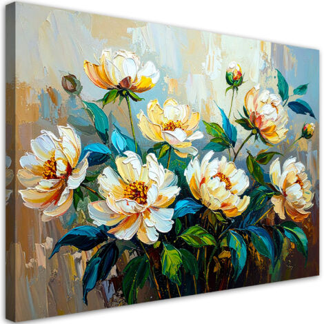 Tableau déco Bouquet de fleurs Vert imitation peinture 60x40 (1/4)