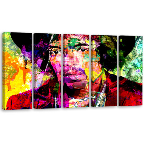 Tableau sur toile en 5 parties Jimmy Hendrix Musique 200x100 (1/5)
