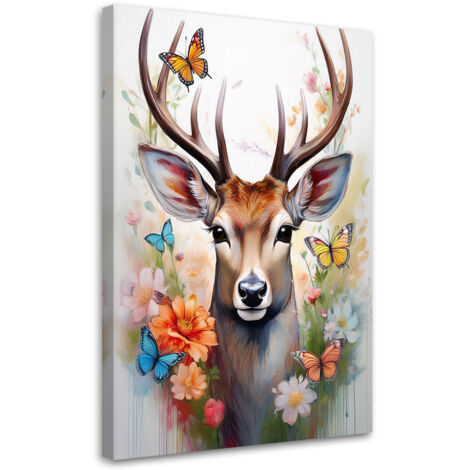 Tableau déco Cerf Fleurs Animaux Nature 60x90 (1/5)