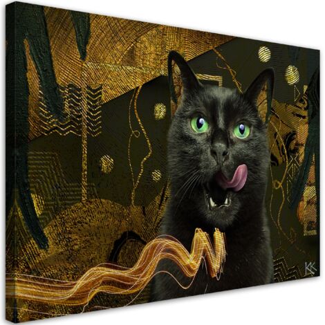 Tableau sur toile Abstraction d'or de chat noir 60x40 (1/5)
