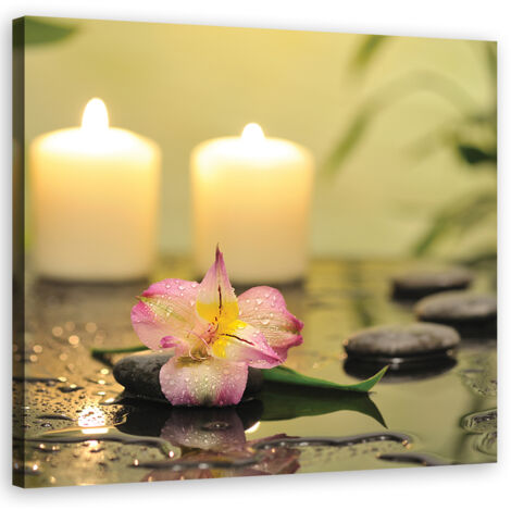 Tableau sur toile Bougies et orchidées zen 50x50 (1/5)