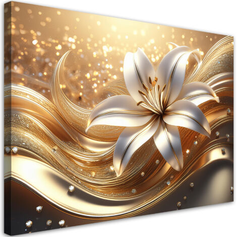 Tableau déco Fleur Glamour Or 60x40 (1/5)