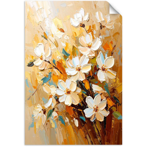 Poster autocollant Fleurs blanches effet peinture à l'huile 30x45 (1/3)