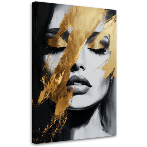 Tableau déco Portrait doré Visage de femme Glamour 60x90 (1/5)