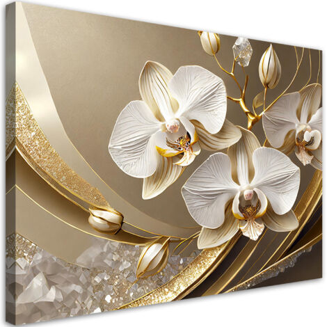Tableau déco Fleur d'orchidée dorée 3D 100x70 (1/5)