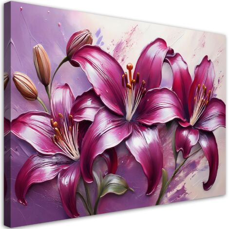 Tableau déco Fleurs de lys peintes en violet 100x70 (1/5)
