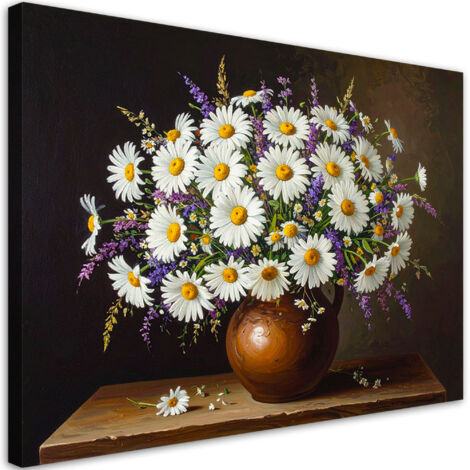 Tableau déco Bouquet de marguerites et fleurs sauvages dans un vase 60x40 (1/4)