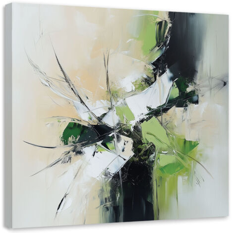 Tableau déco Abstraction vert beige noir 50x50 (1/4)