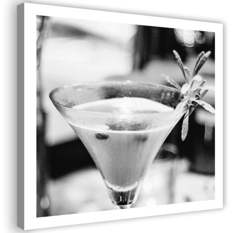 Tableau sur toile Boisson au citron et romarin Noir Blanc 40x40 (1/5)