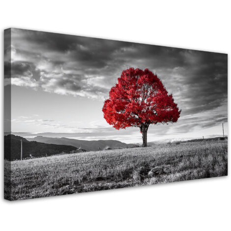 Tableau déco Arbre rouge dans un paysage de prairie 100x50 (1/5)