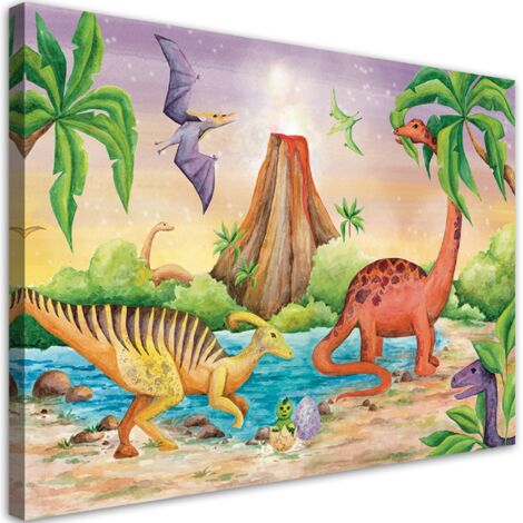 Tableau sur toile Dinosaures au lac 90x60 (1/5)