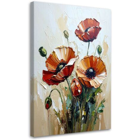 Tableau déco Coquelicots rouges Fleurs sur fond beige 40x60 (1/4)