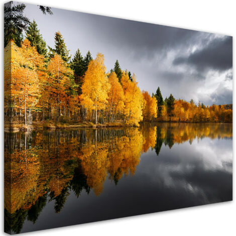 Tableau déco Forêt d'automne au bord du lac 90x60 (1/5)