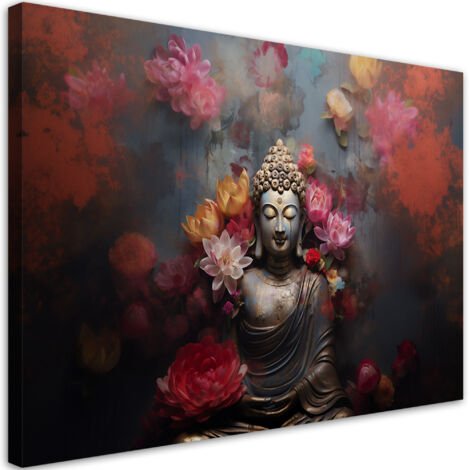 Cadre déco Bouddha et fleurs zen abstrait 60x40 (1/5)
