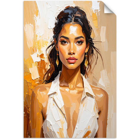 Poster autocollant Portrait glamour d'une femme en robe beige 30x45 (1/3)