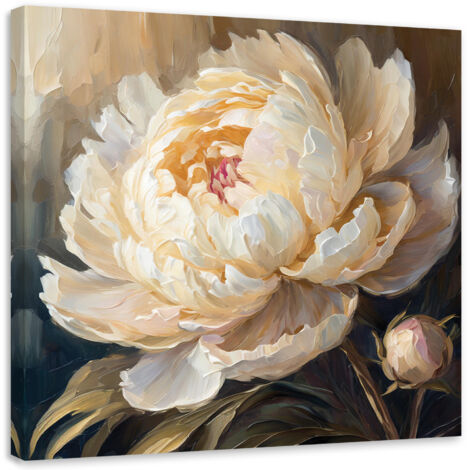 Tableau déco Pivoine peinte beige 30x30