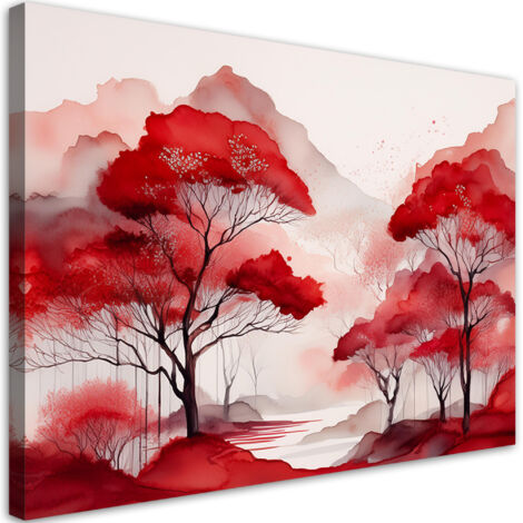 Tableau déco Paysage rouge Forêt Montagnes 60x40 (1/5)