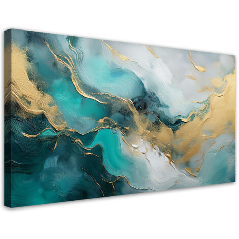 Tableau déco Abstraction Marbre Glamour Or Turquoise 80x40 (1/5)