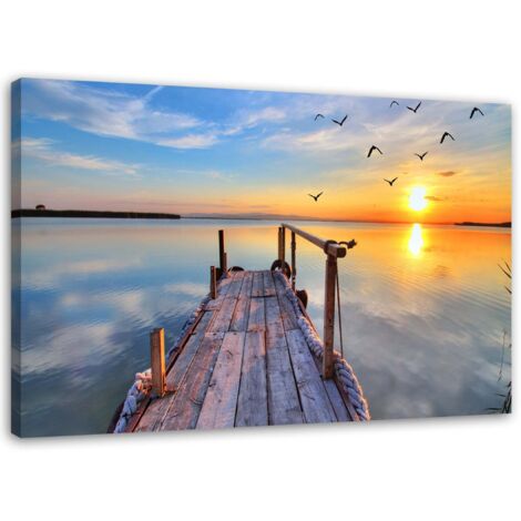 Tableau sur toile, Soleil couchant sur le lac - 100x70 (1/5)